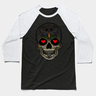 Day of the Dead Metallic Look Skull Halloween Design Baseball T-Shirt